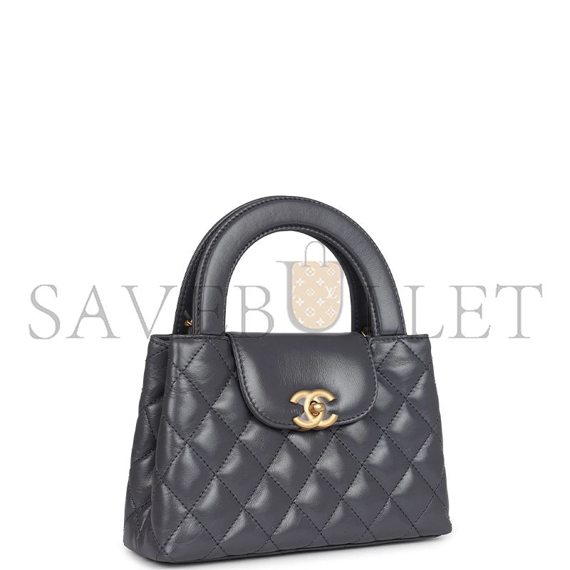 Ch*el grey quilted calfskin mini kelly brushed gold hardware as4416 (19*13*7cm)